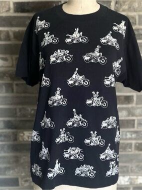 Vintage 1990 Screen Stars Skeleton Biker AOP T Shirt Motorcycle All Over Print L